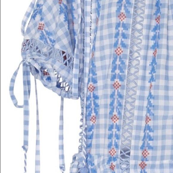 Dodo Bar Or Yolanda Dress Asymmetric Embroidered Check Plaid Cotton-Gauze S NWT - Picture 4 of 12